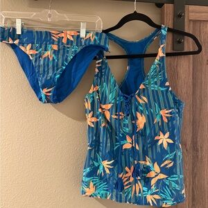 Swim Systems Blue Tankini with Orange Accents - excellent condition